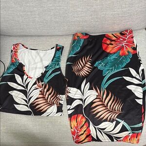 Tropical Print Crop Top and Skirt Set